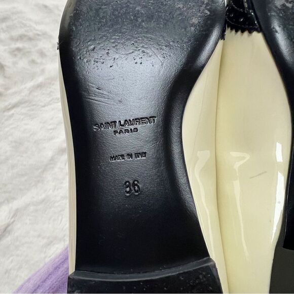 Saint Laurent Pointed Toe Patent Leather Ballet Flats Black Cream White 36 - Picture 6 of 13